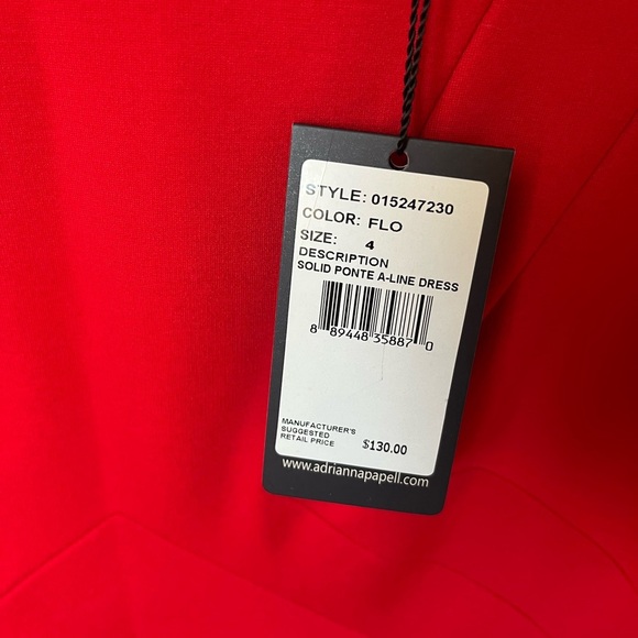 NWT Adrianna Papell Solid Pointe A-line  Long-Sleeve Cocktail Dress, Red, Size 4 - Picture 4 of 6